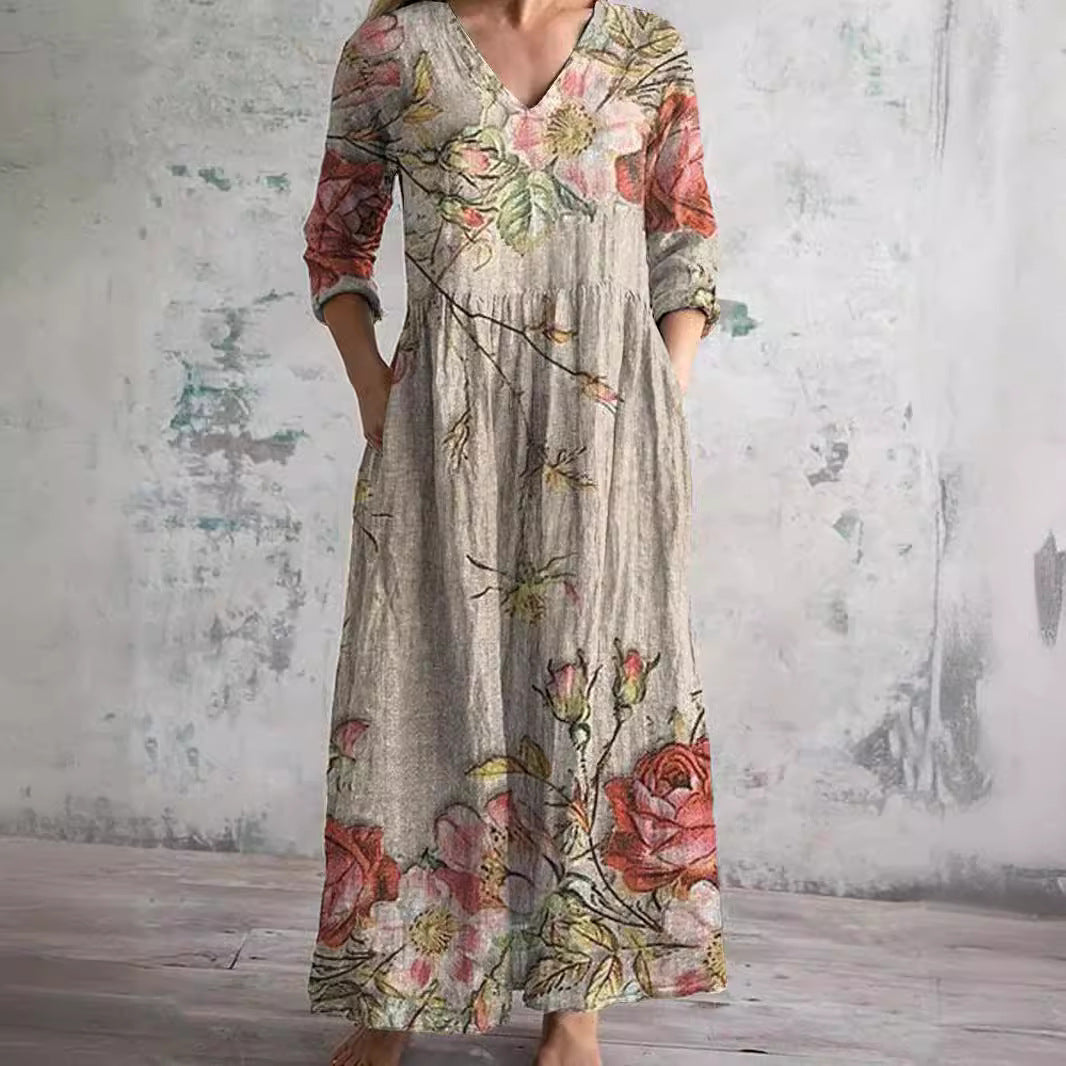 Floral V-Neck Women's Summer Dress