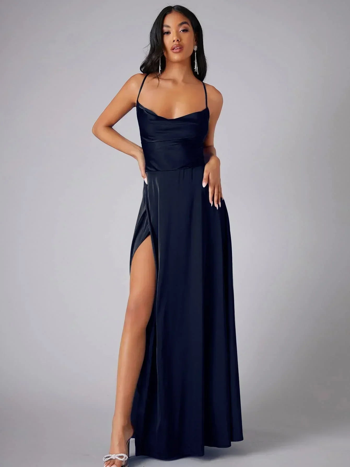 High Split Open Back Satin Evening Dress