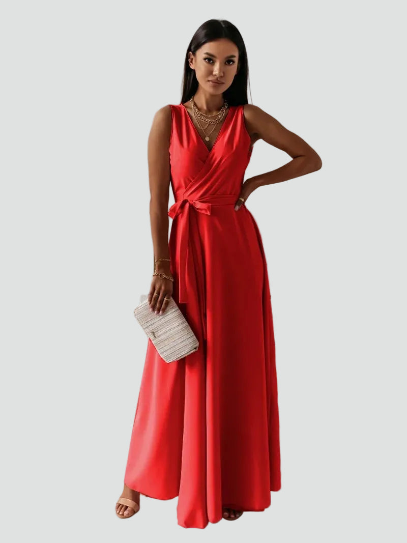 Tie Waist Wrap Neck Maxi Dress
