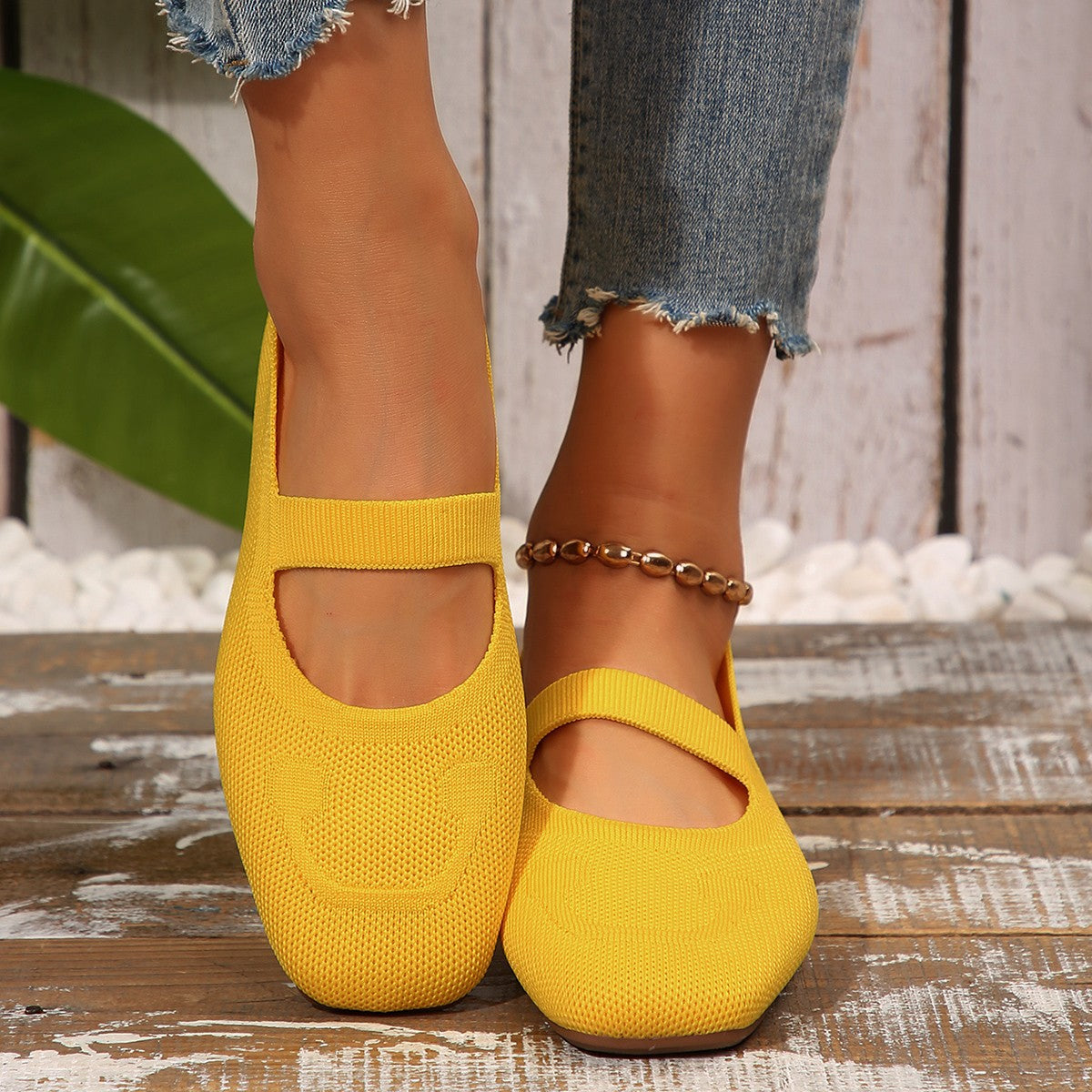 Mary Jane Ballet Flats With Smiling Face Detail