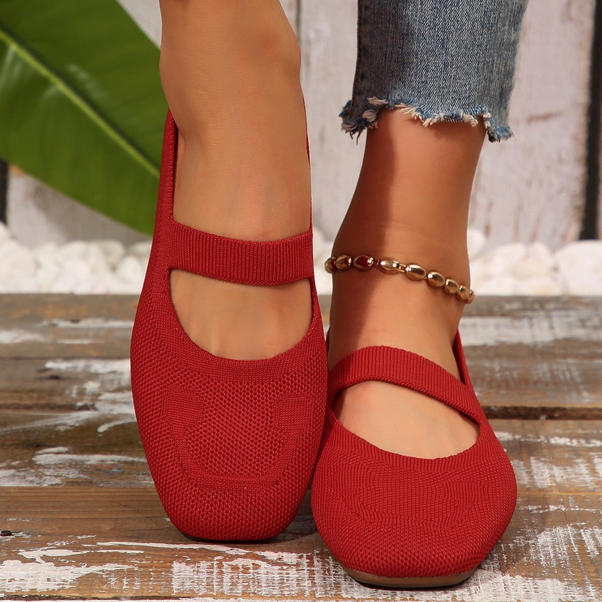 Mary Jane Ballet Flats With Smiling Face Detail