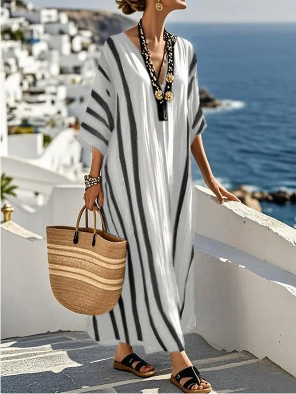 Long Kaftan Maxi Dress in Mediterranean Prints