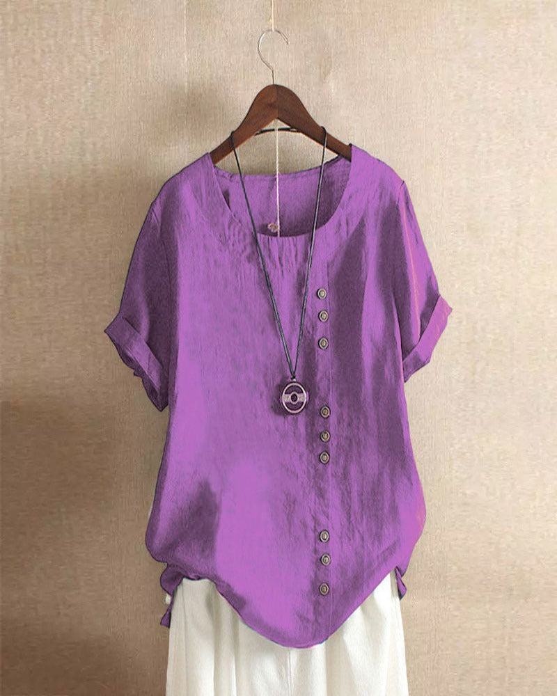 Short Sleeve Blouse With Round Neckline