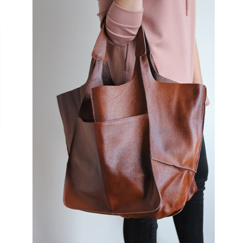Oversized Vintage Leather Shoulder Bag