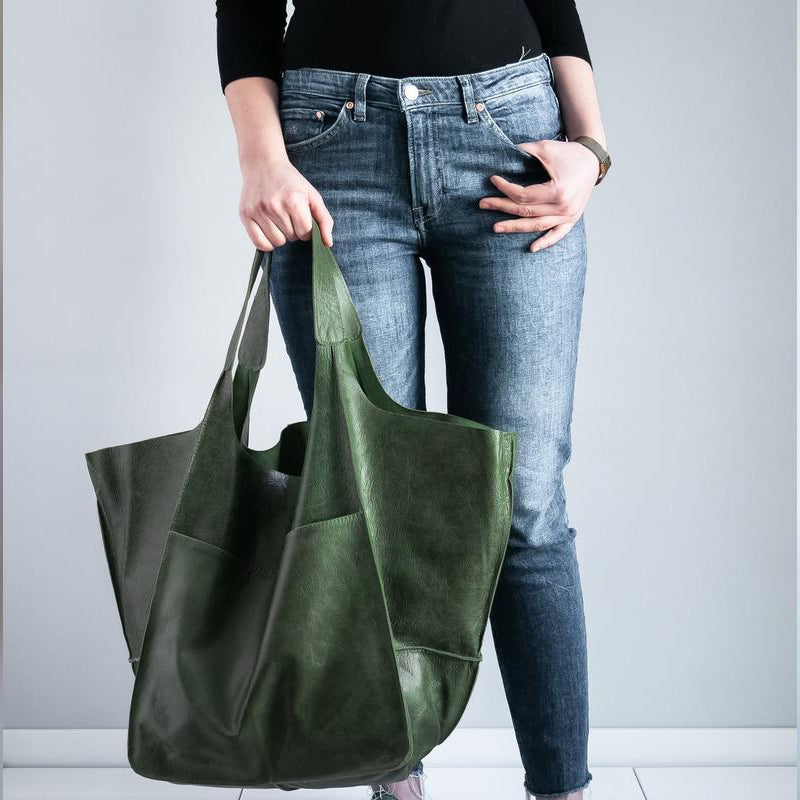 Oversized Vintage Leather Shoulder Bag