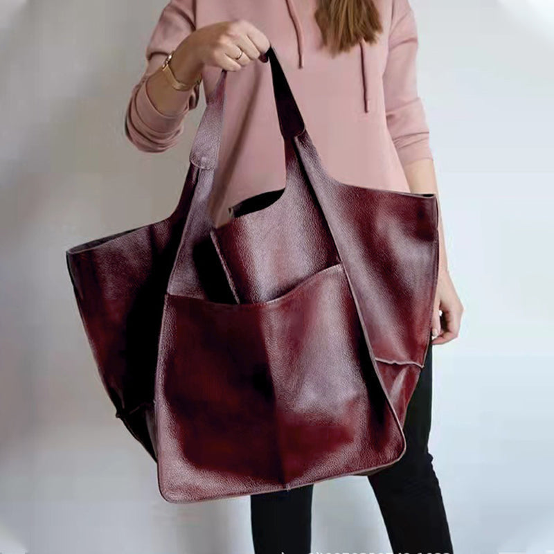 Oversized Vintage Leather Shoulder Bag