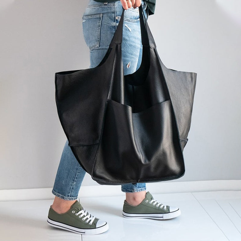 Oversized Vintage Leather Shoulder Bag