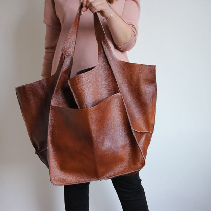 Oversized Vintage Leather Shoulder Bag