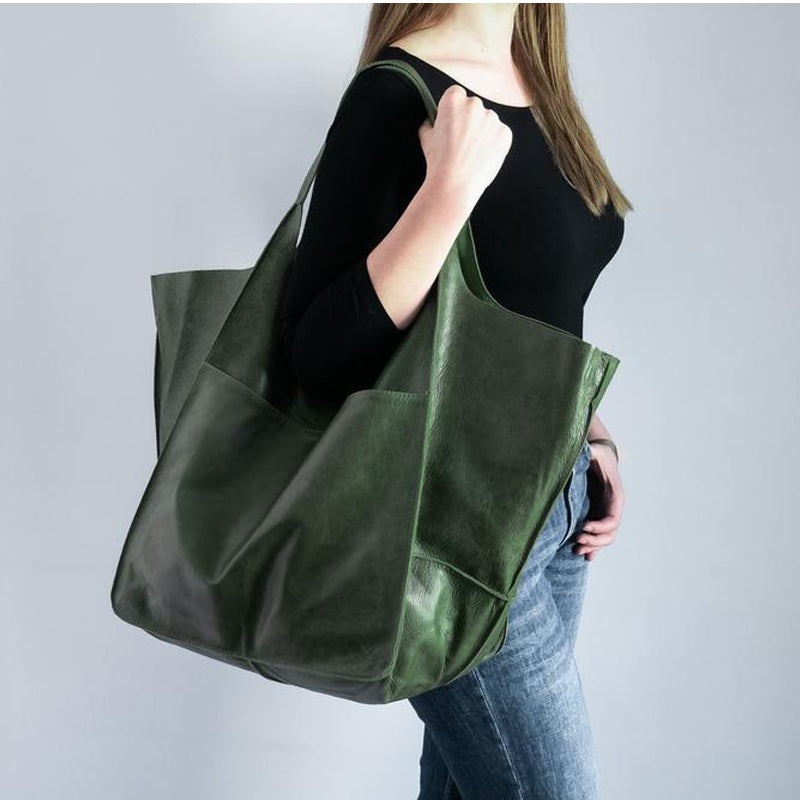 Oversized Vintage Leather Shoulder Bag