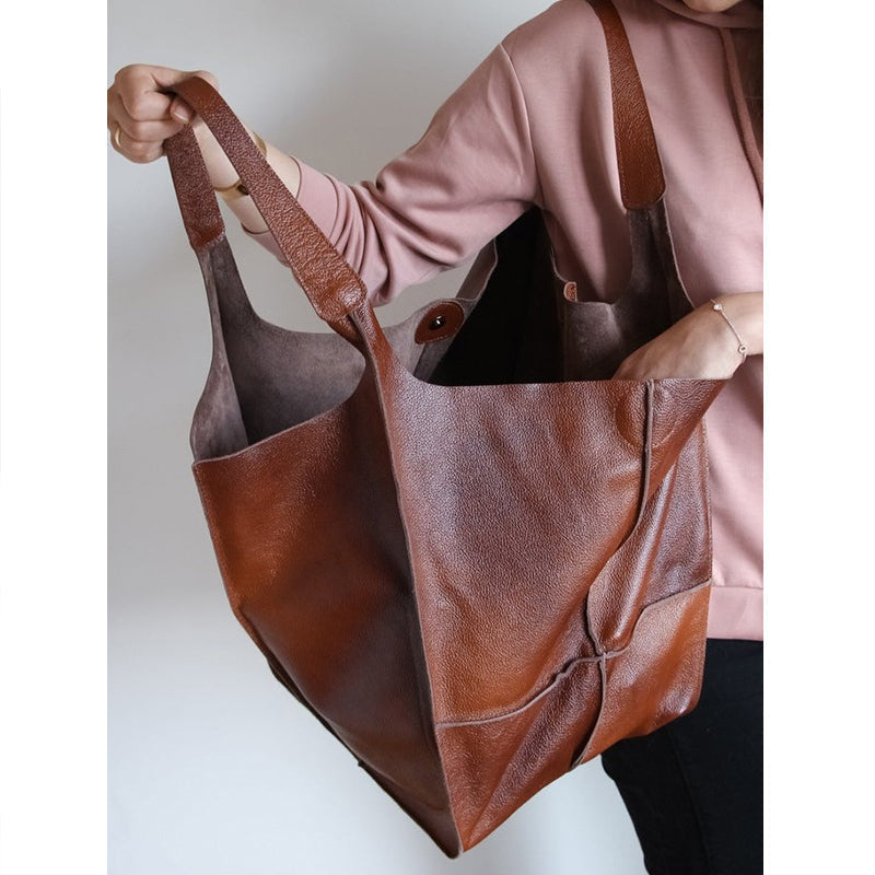 Oversized Vintage Leather Shoulder Bag