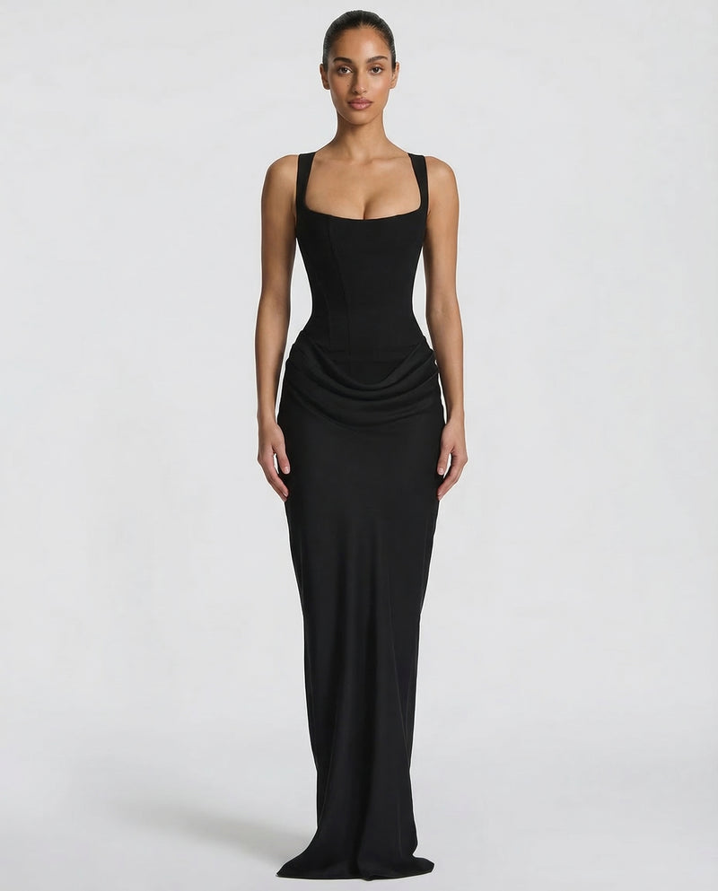 Corset Draped Skirt Maxi Dress