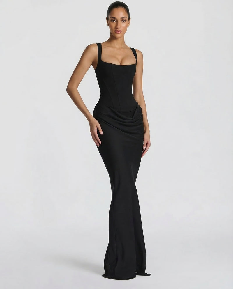 Corset Draped Skirt Maxi Dress