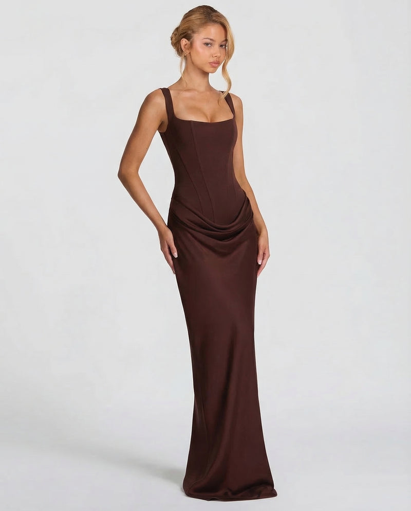 Corset Draped Skirt Maxi Dress