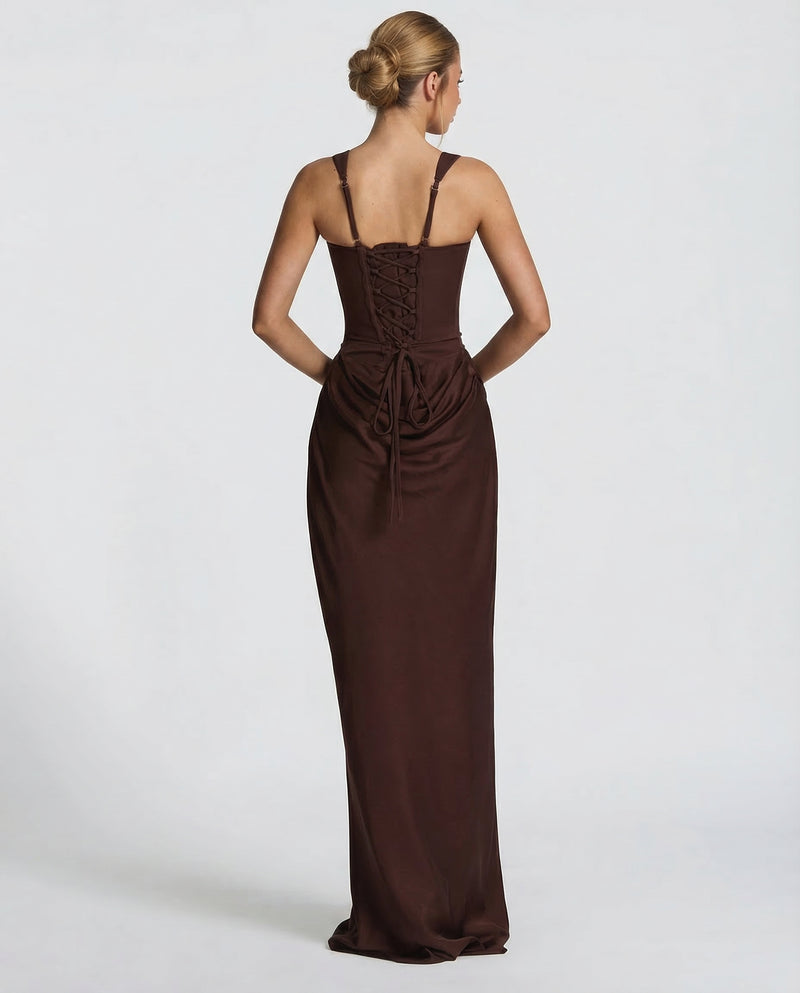 Corset Draped Skirt Maxi Dress