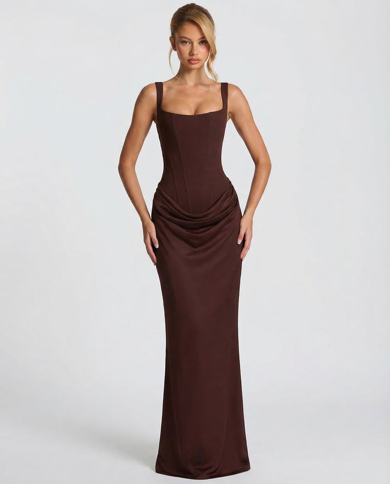 Corset Draped Skirt Maxi Dress