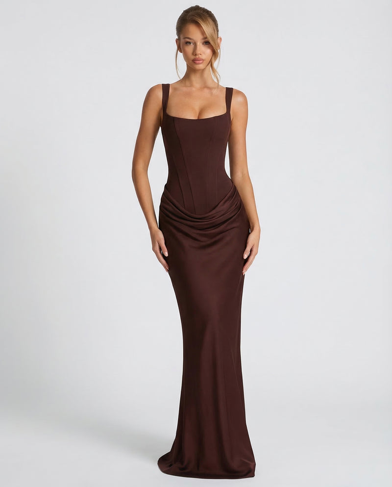 Corset Draped Skirt Maxi Dress