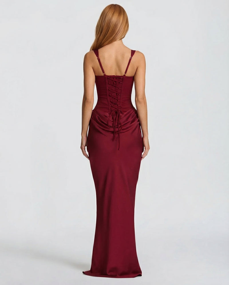 Corset Draped Skirt Maxi Dress