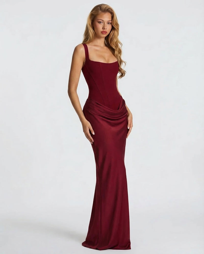 Corset Draped Skirt Maxi Dress