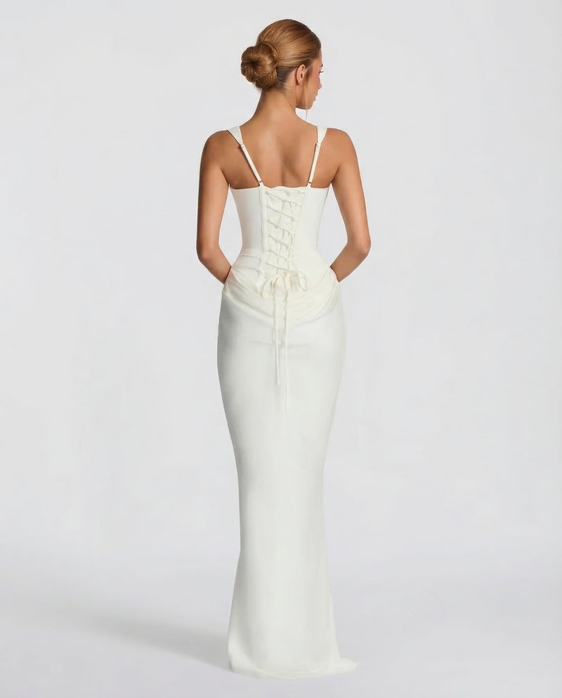 Corset Draped Skirt Maxi Dress