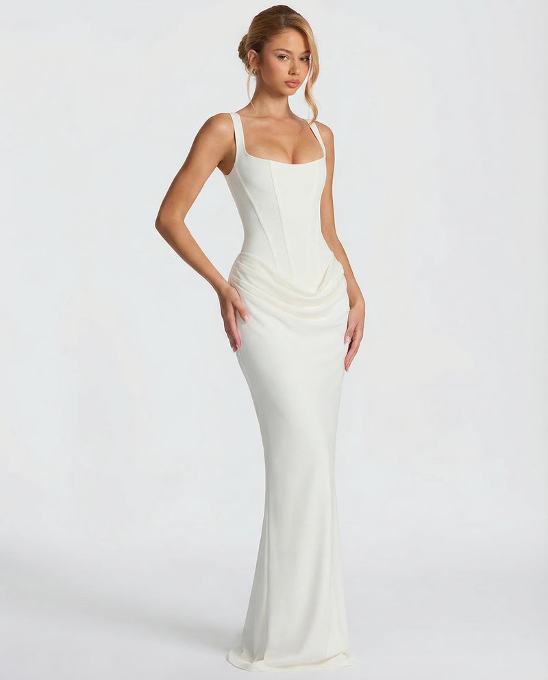 Corset Draped Skirt Maxi Dress