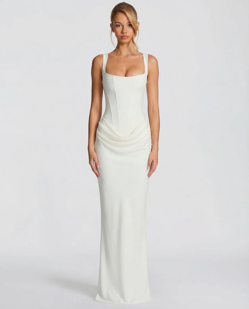 Corset Draped Skirt Maxi Dress