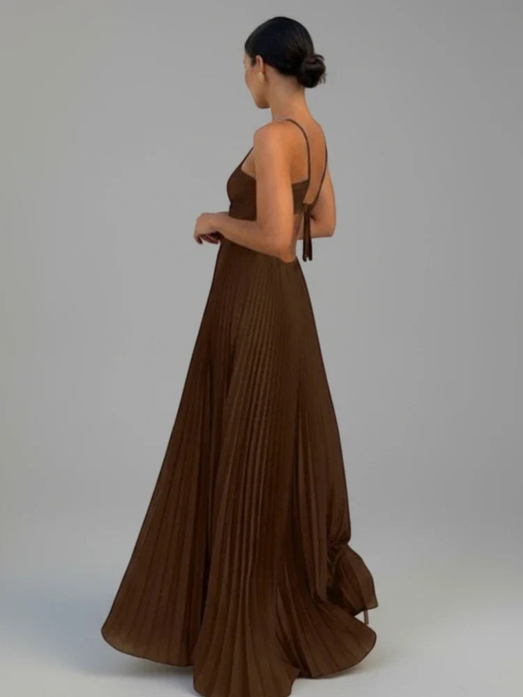 Flowing Pleated A-Line Maxi Dress