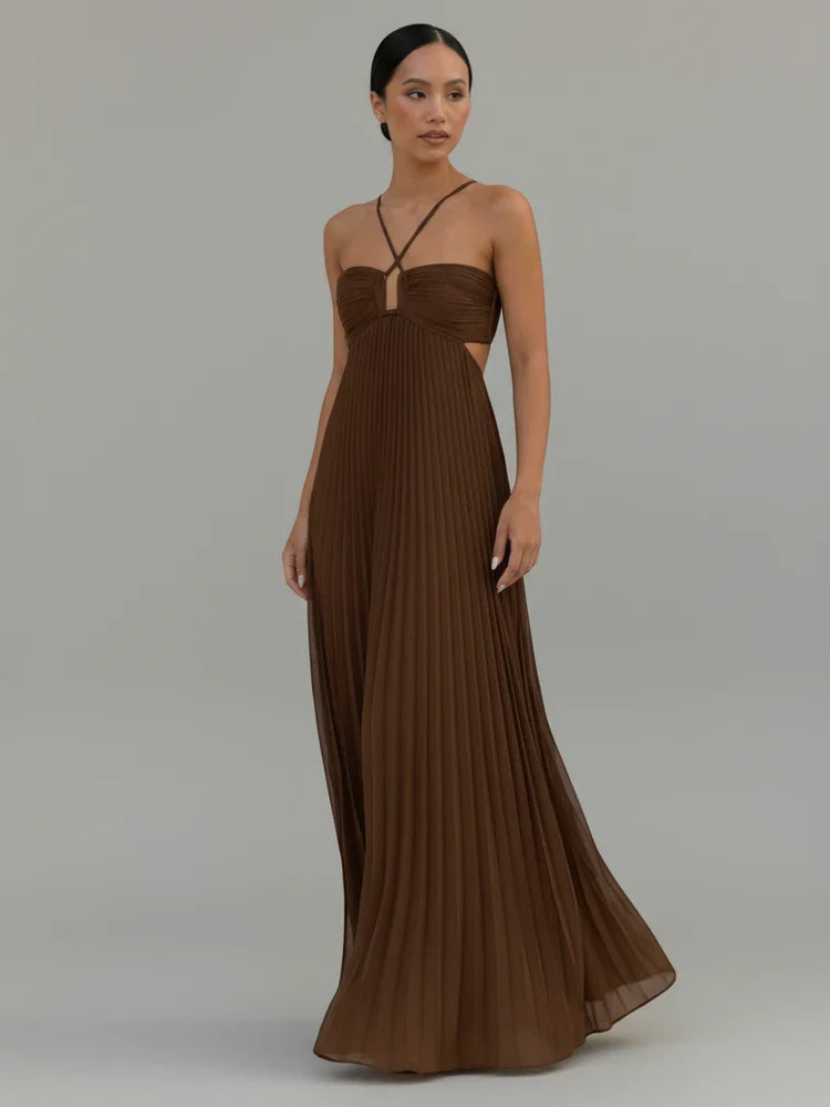 Flowing Pleated A-Line Maxi Dress