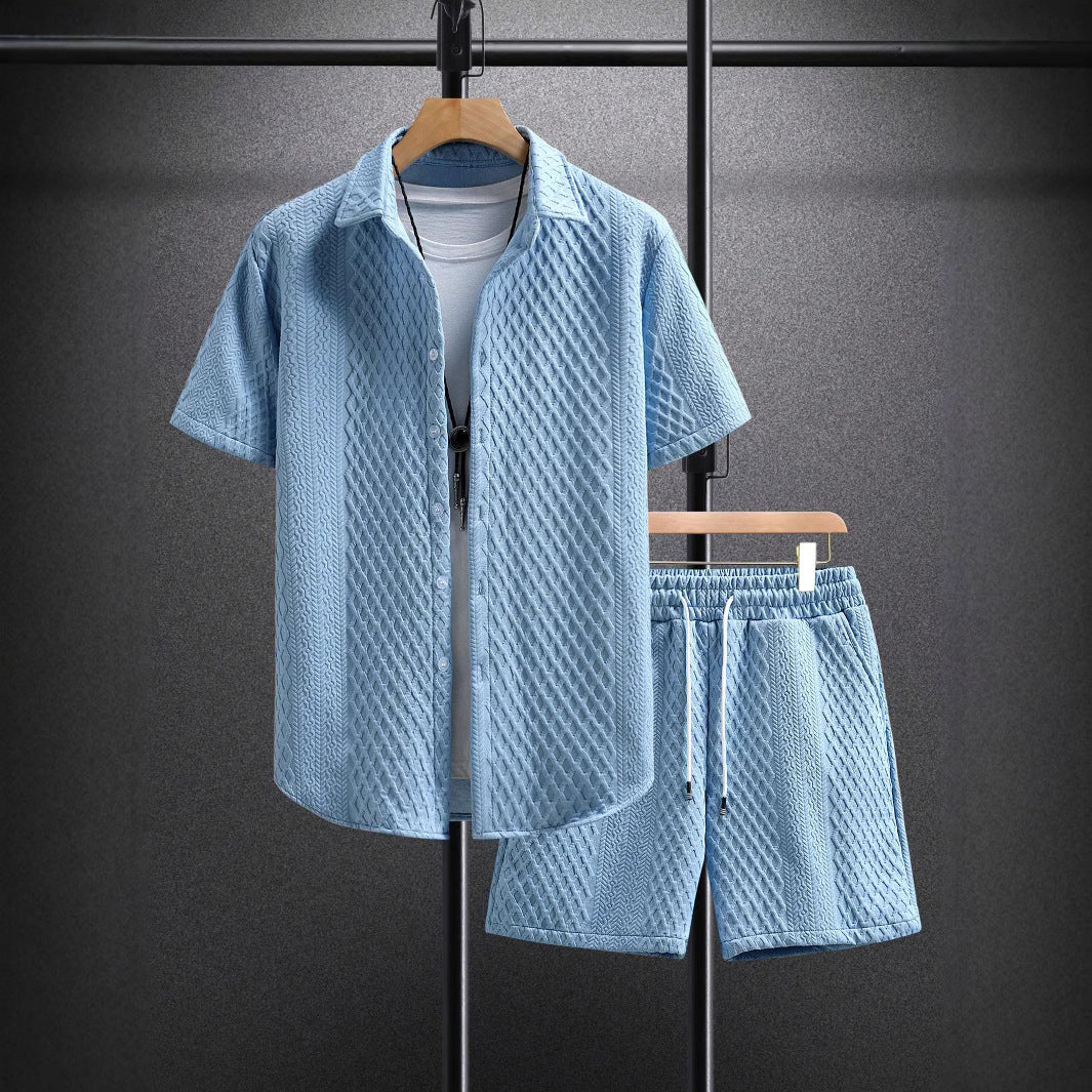 Men's Waffle Knit Short Set – Short Sleeve Shirt – Matching Shorts
