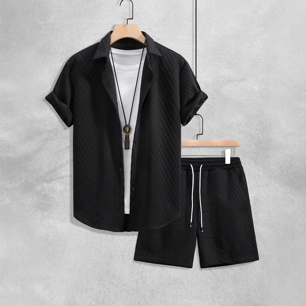 Men's Waffle Knit Short Set – Short Sleeve Shirt – Matching Shorts