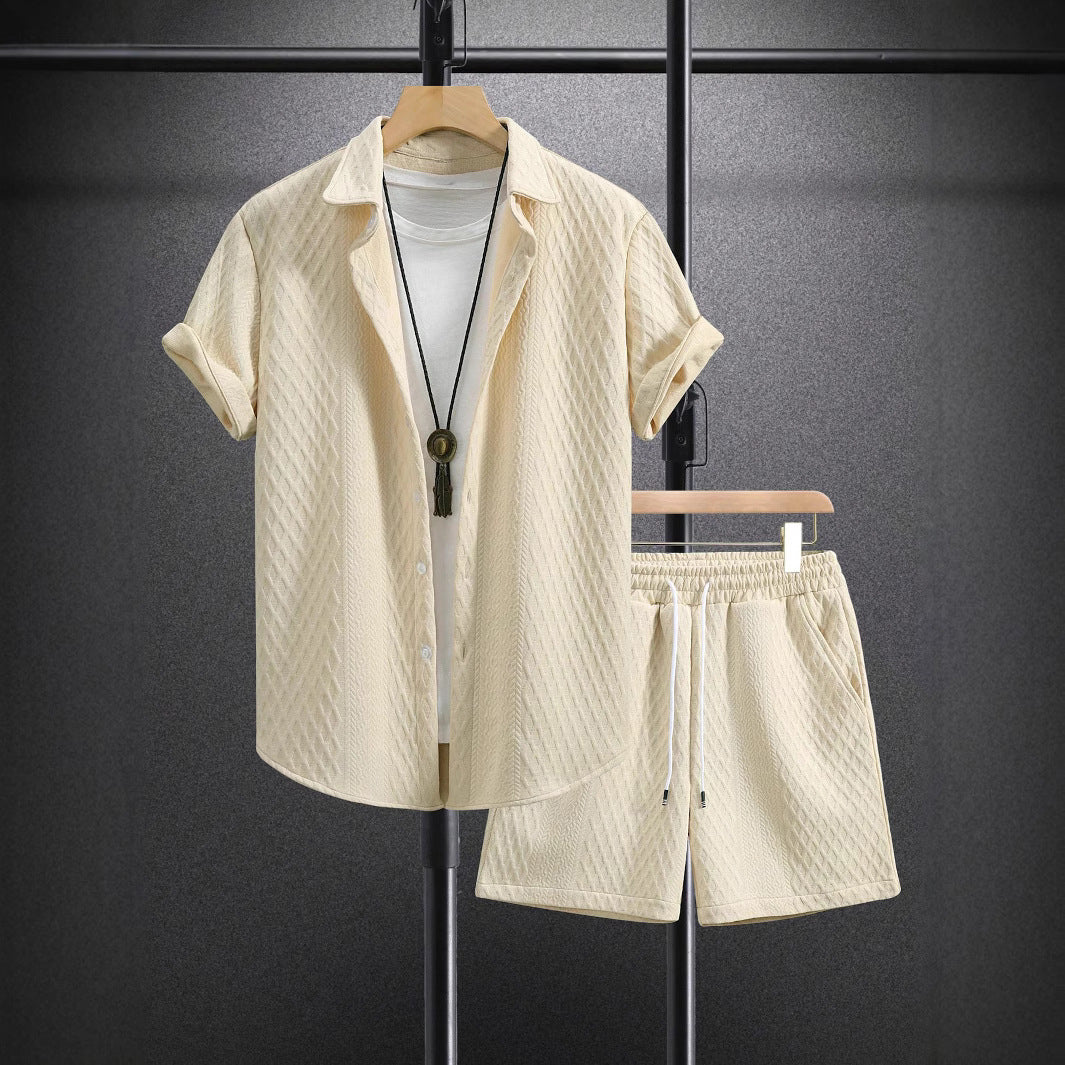 Men's Waffle Knit Short Set – Short Sleeve Shirt – Matching Shorts