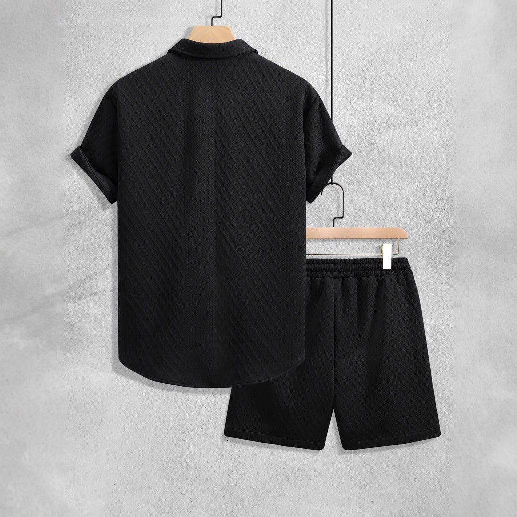 Men's Waffle Knit Short Set – Short Sleeve Shirt – Matching Shorts
