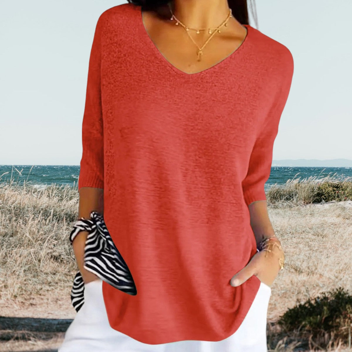 Loose Fit V Neck Summer Top