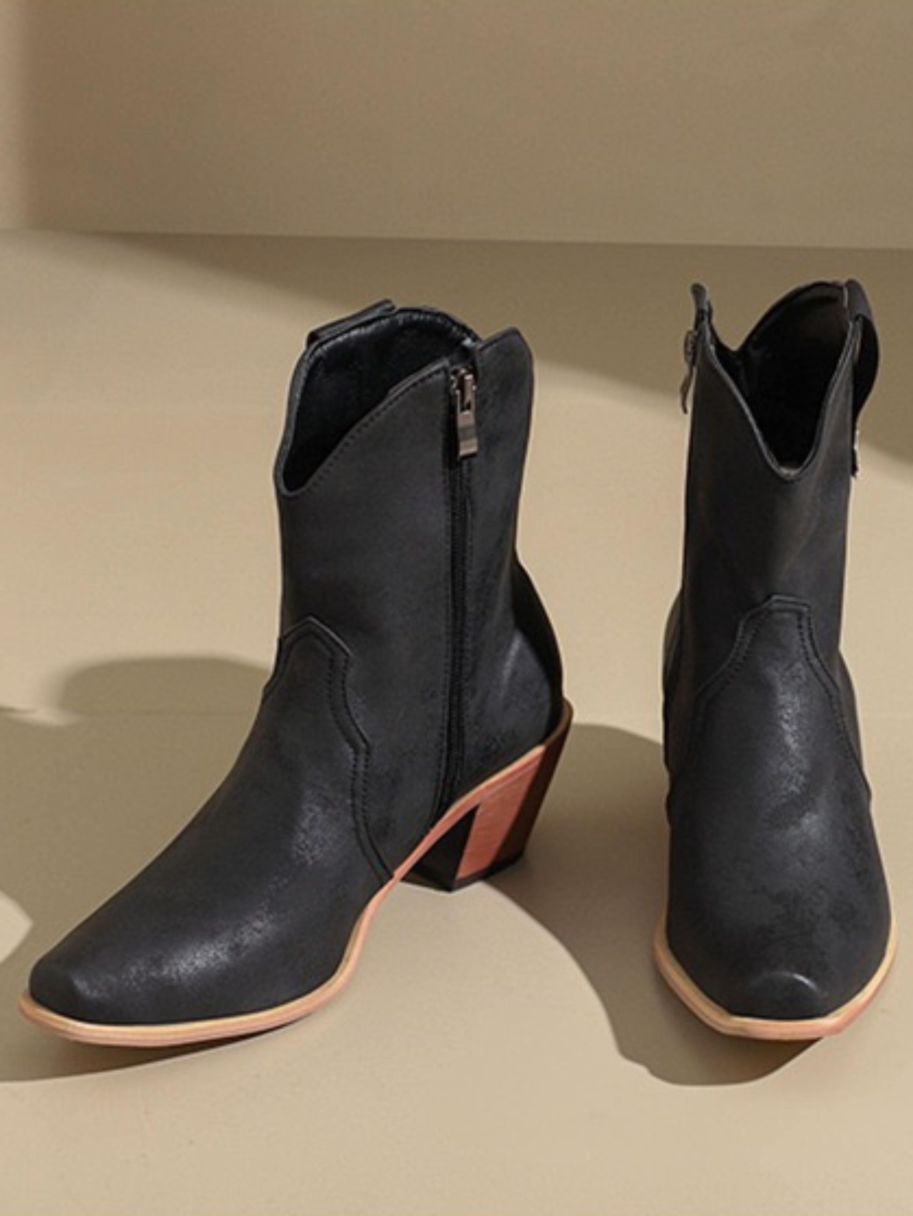 Rustic Wide Calf Snip Toe Cowgirl Boots
