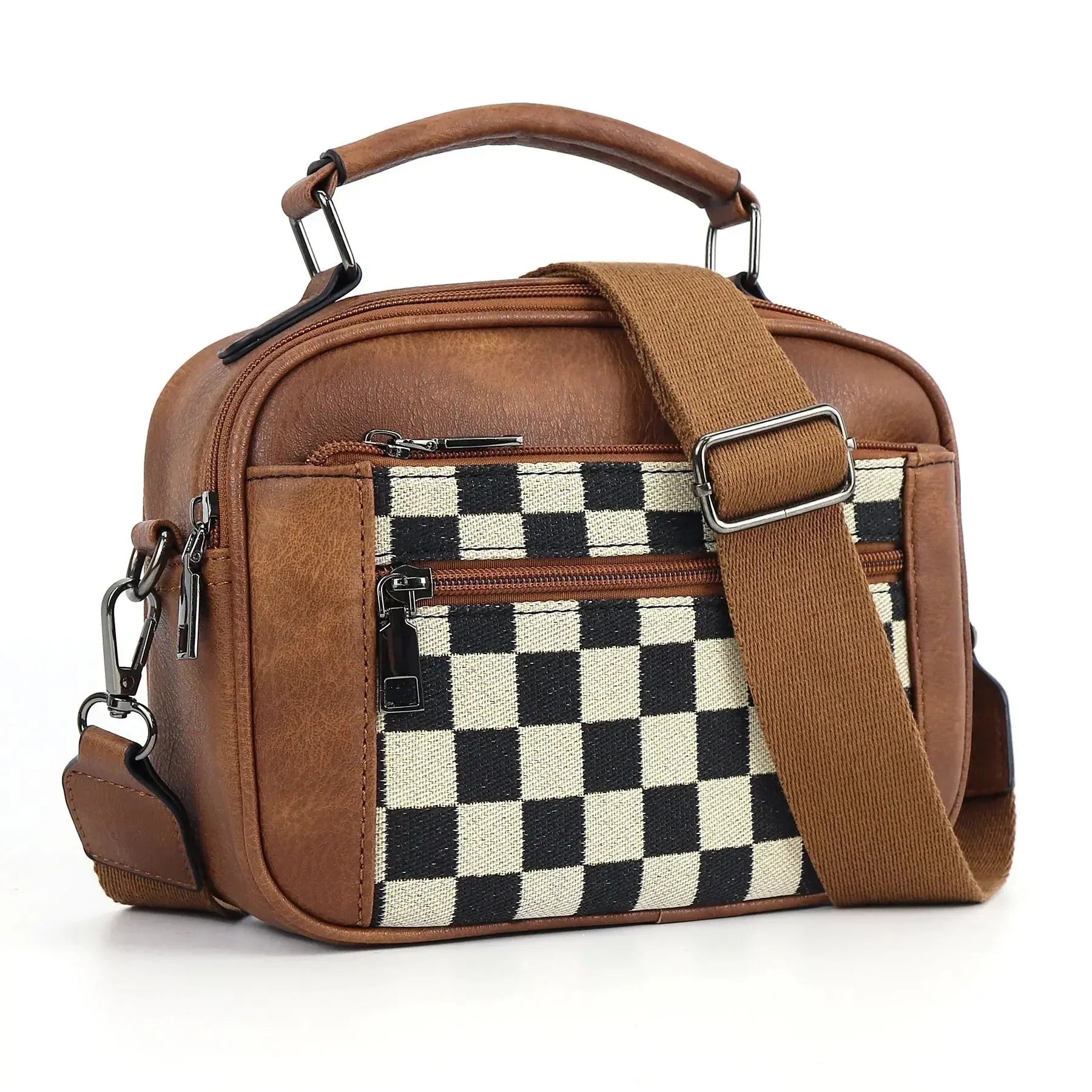 Compact Checkerboard Print Shoulder Bag