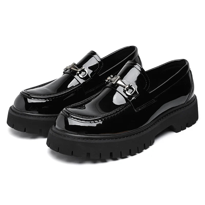 Men's Leather Loafers with Metal Buckle
