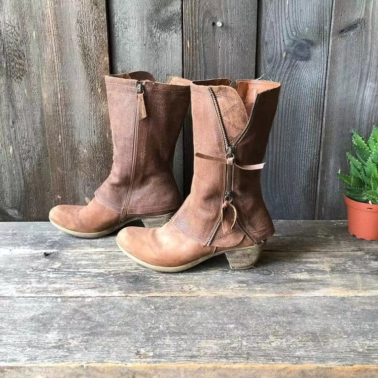 Panel Stitch Mid-Calf Boots