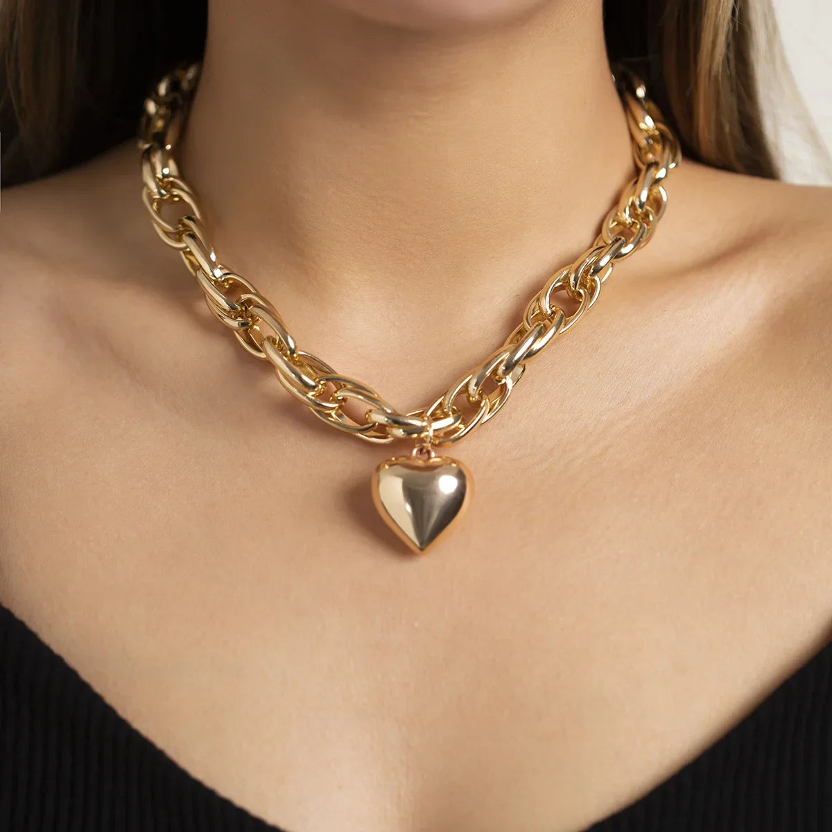 Ravena Bold Heart Pendant Necklace in Gold and Silver