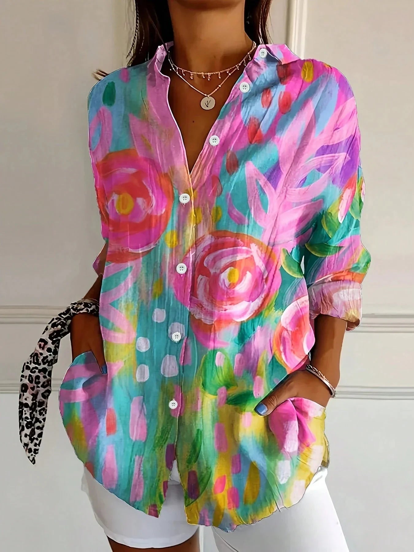 Women's Printed Airy Short Sleeve Blouse