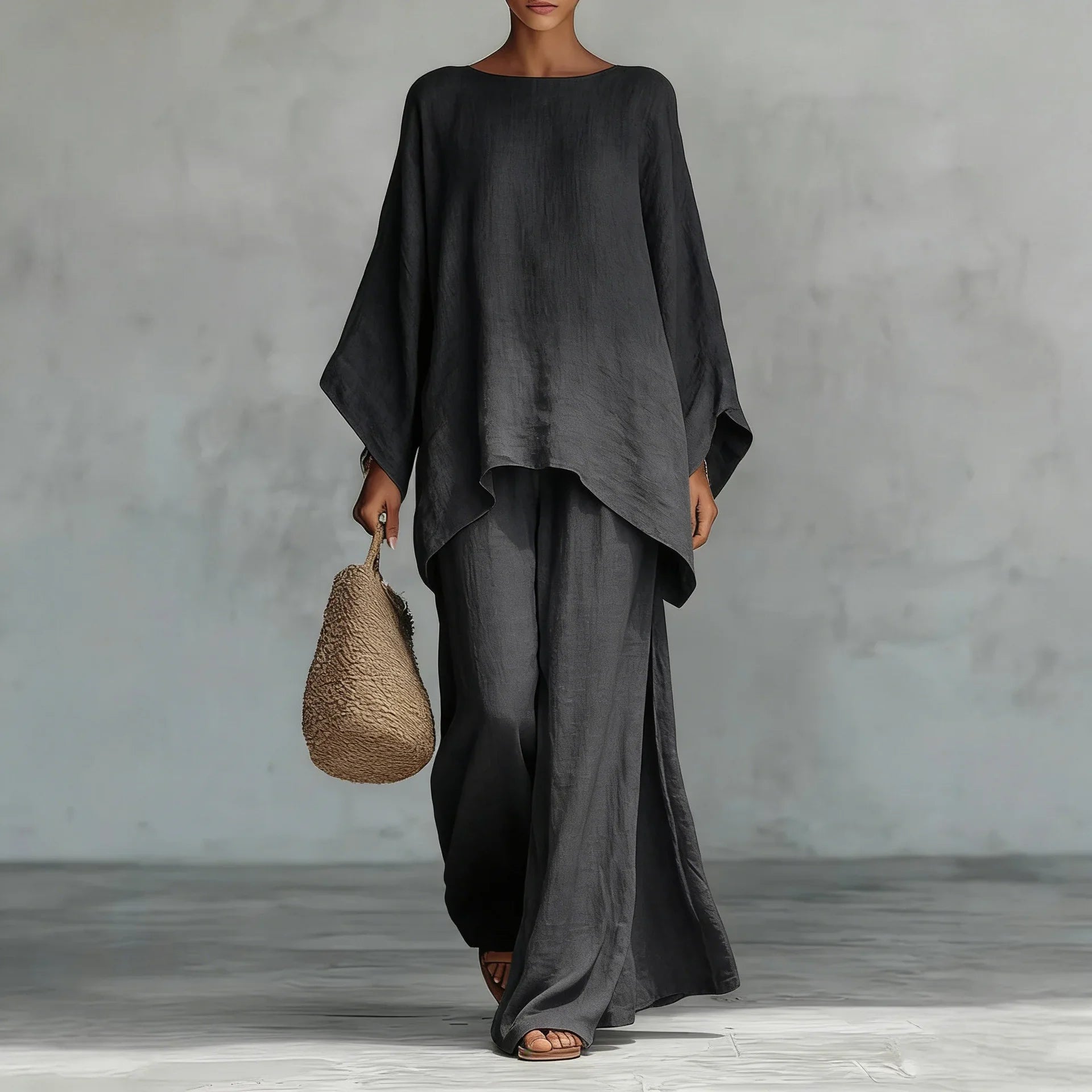 Cotton Linen Wide-Leg Pants Two-Piece Set