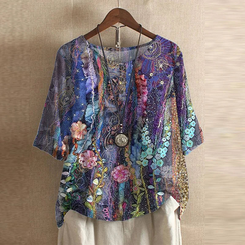 Short Sleeve Floral Print Blouse