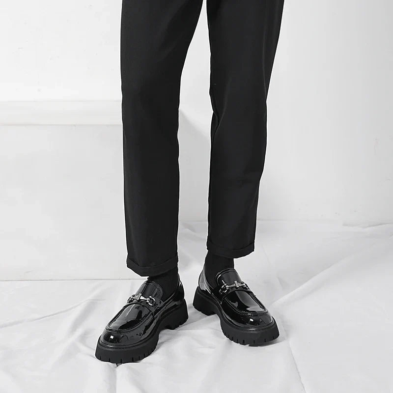 Men's Leather Loafers with Metal Buckle