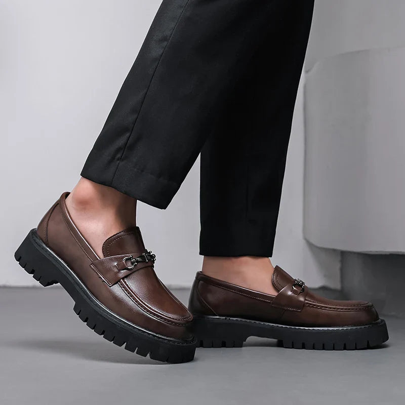 Men's Leather Loafers with Metal Buckle