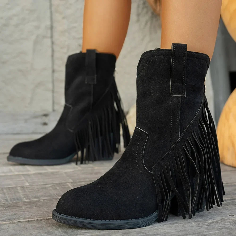 Wide Calf Western Fringe Boots