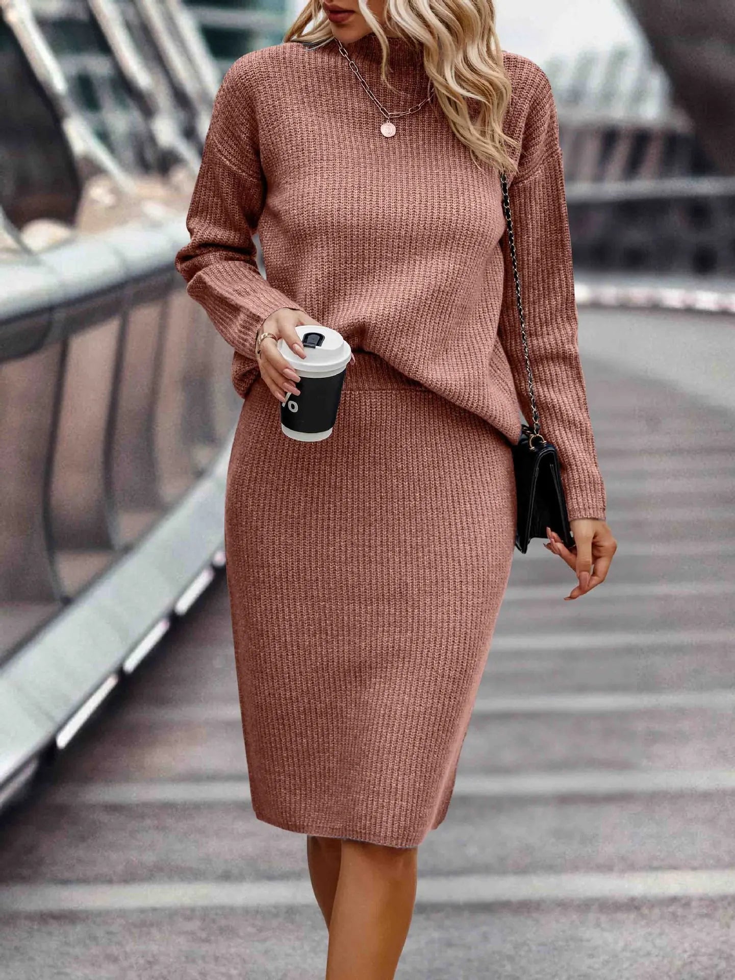 Coordinated Two Piece Sweater and Skirt Set