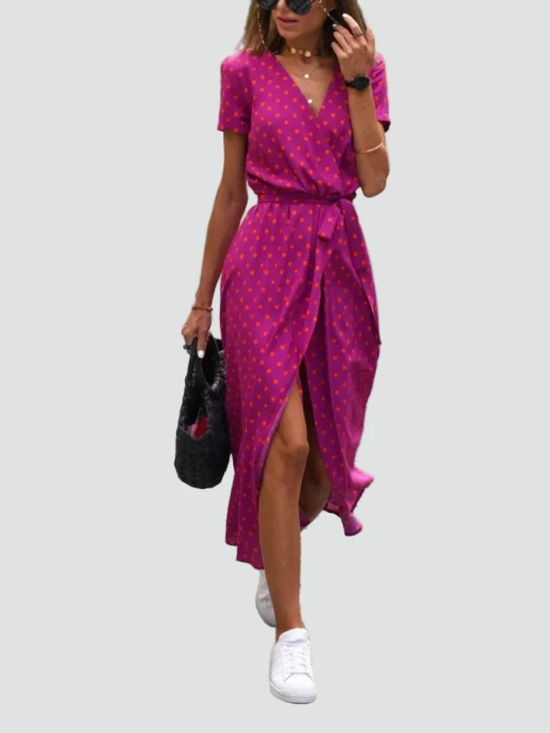 Wrap Midi Dress With Tie Waist