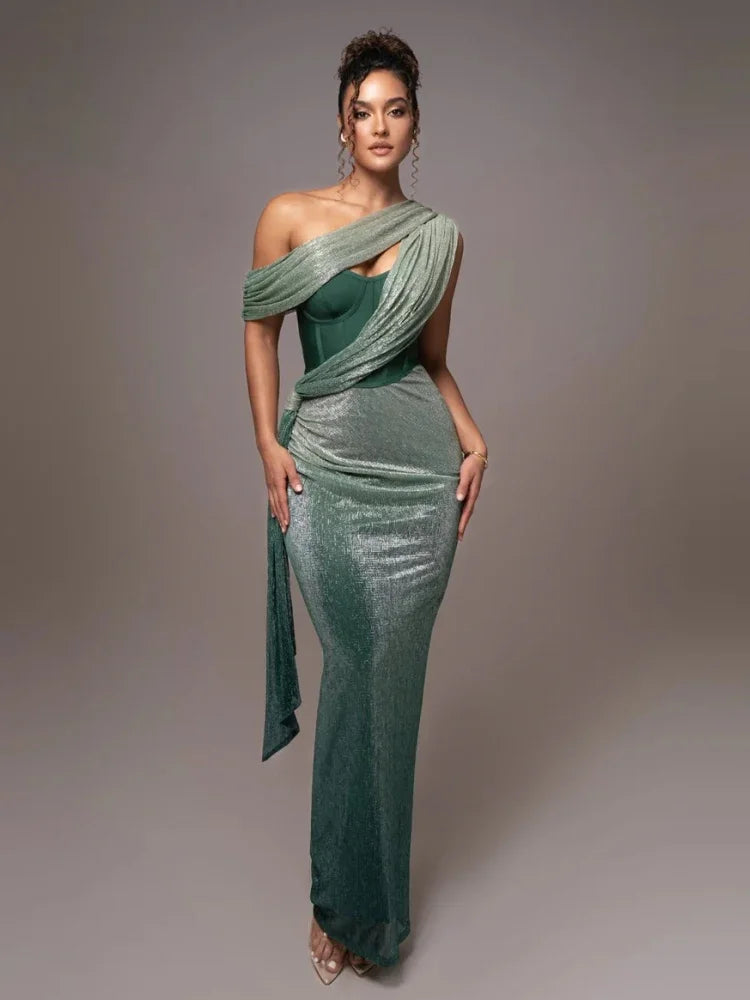 Agatha One-Shoulder Luxe Statement Maxi Dress