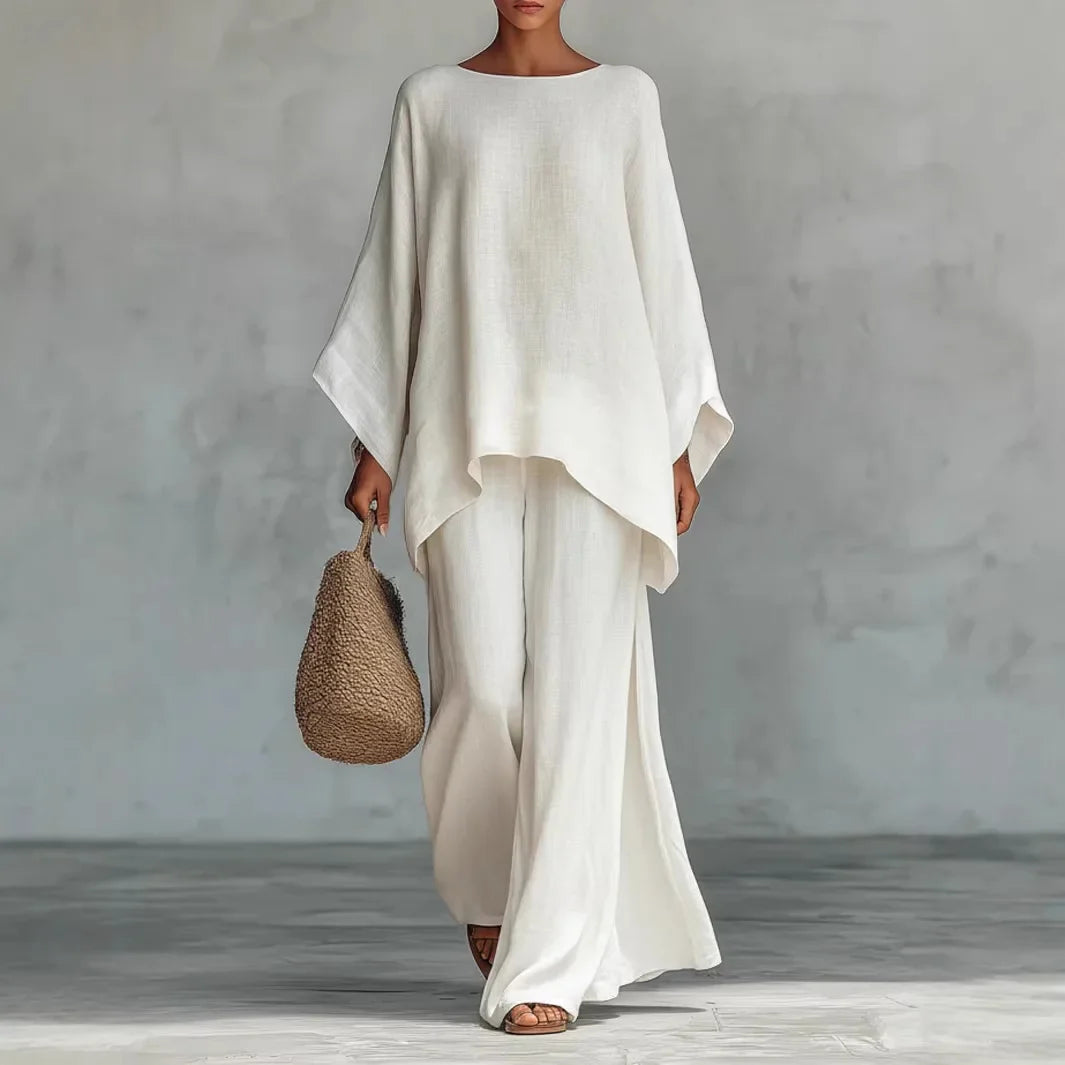 Cotton Linen Wide-Leg Pants Two-Piece Set