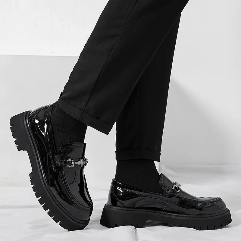 Men's Leather Loafers with Metal Buckle