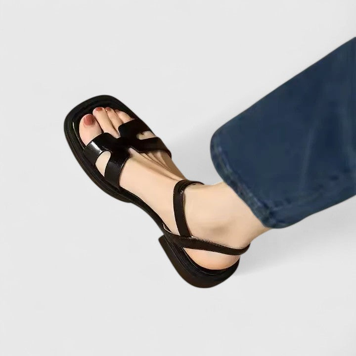 Deliane Leather Flat Strap Sandal
