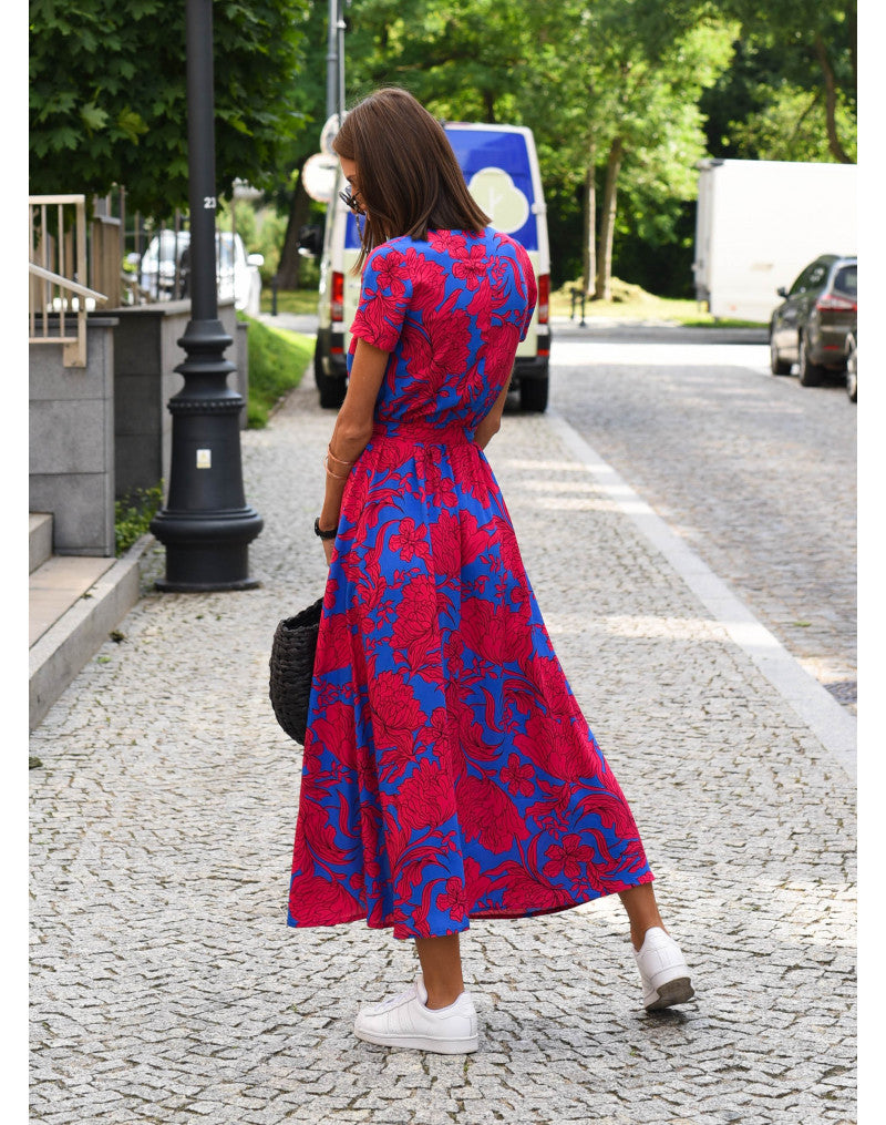 Floral Midi Wrap Dress for Women - V-Neck Lightweight Breathable Summer Dress